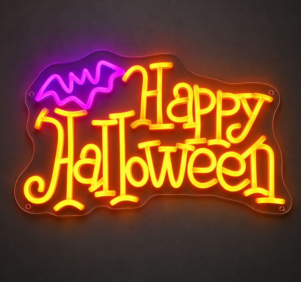 Bat Happy Halloween Neon Sign – LED Wall Decor