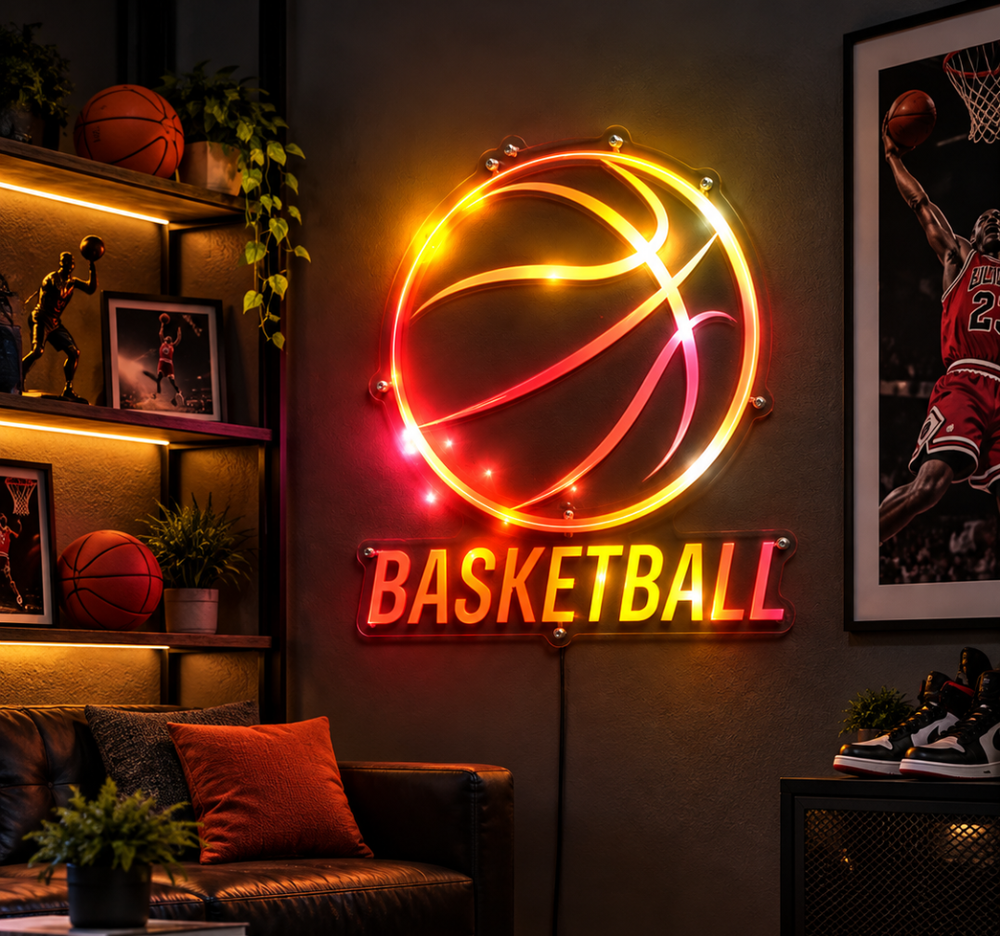Basketball Neon Sign – LED Basketball Wall Art for Sports Fans