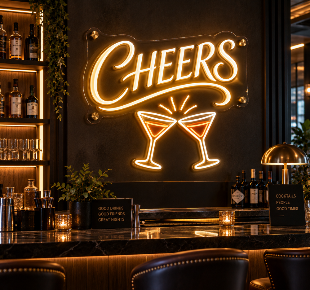CHEERS Bar Neon Sign – Classic Cocktail Lounge LED Wall Decor