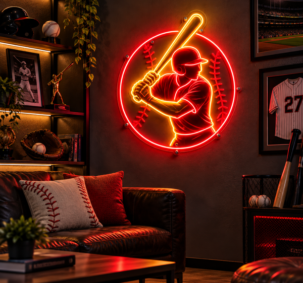 Baseball Player Neon Sign – LED Baseball Wall Art for Sports Fans