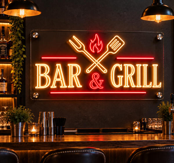 BAR & GRILL Restaurant Neon Sign – Classic Bar and Grill LED Wall Decor
