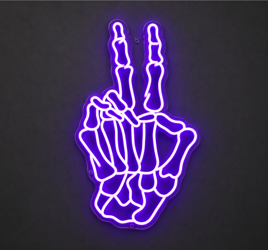 Skeleton Hand Peace Neon Sign – Halloween LED Decor