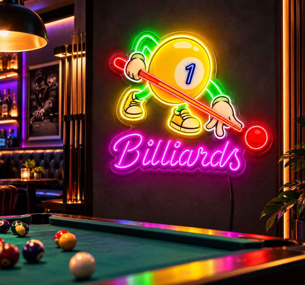 Billiards Pool Ball LED Neon Sign – Colorful Game Room & Bar Wall Decor