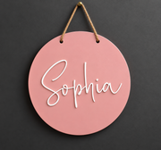 Personalized Pink Round Acrylic Name Sign for Wall Decor