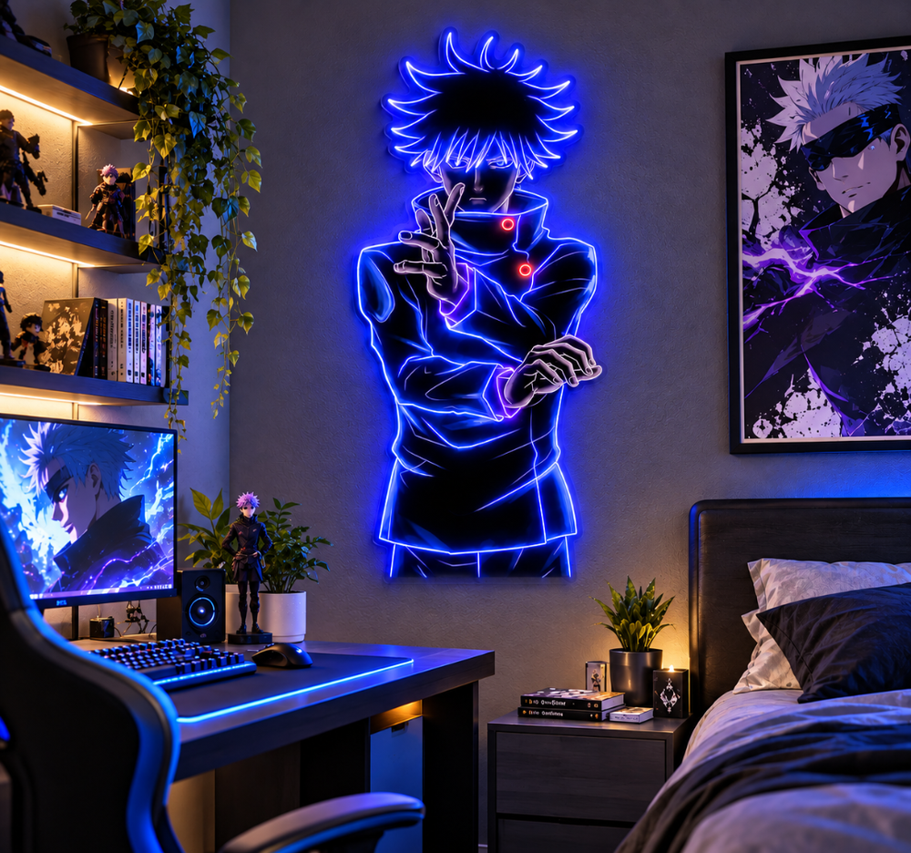 Gojo Satoru Anime Neon Sign – Blue LED Wall Art for Gaming Room