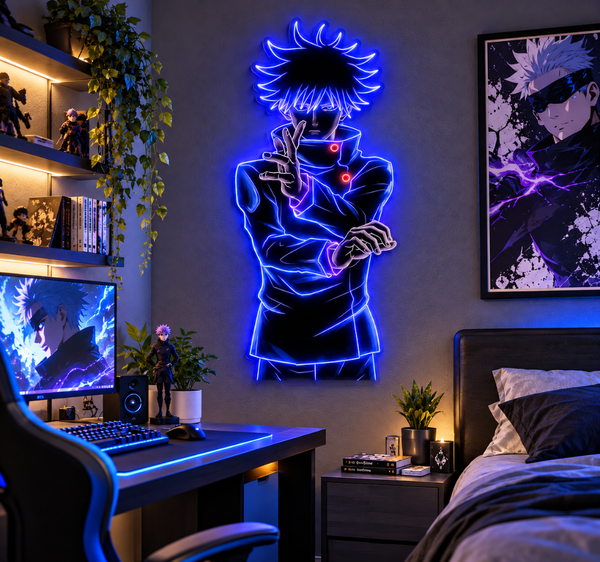 Gojo Satoru Anime Neon Sign – Blue LED Wall Art for Gaming Room