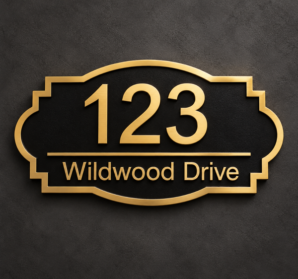 123 Wildwood Drive Gold & Black House Number Address Sign