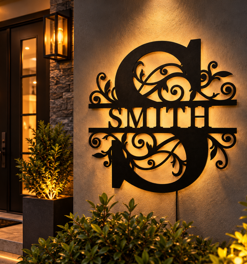 Smith Split Letter Monogram Sign – Black Metal Family Wall Art