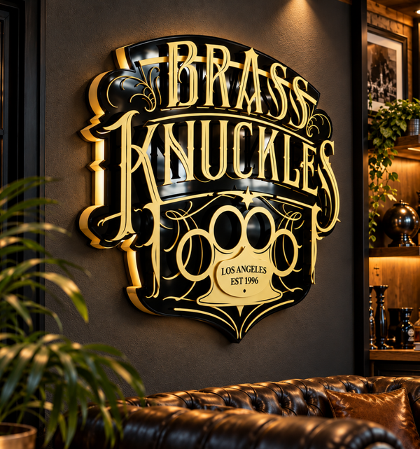 Brass Knuckles 3D Wall Sign – Black and Gold Vintage Decor