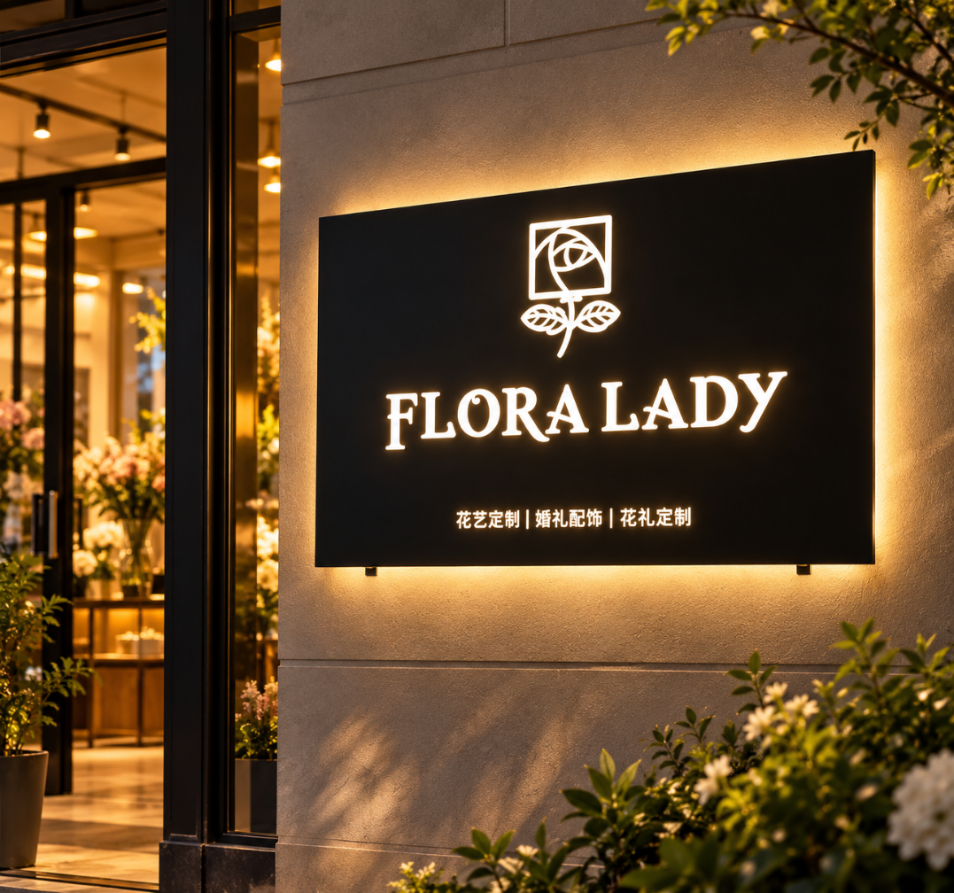 Flora Lady LED Backlit Business Sign – Floral Shop Wall Decor