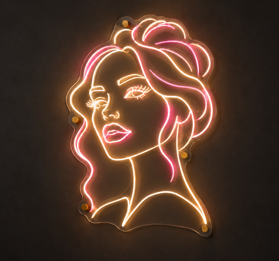 Minimal Female Face Portrait Neon Sign – Elegant LED Wall Decor & Modern Artwork