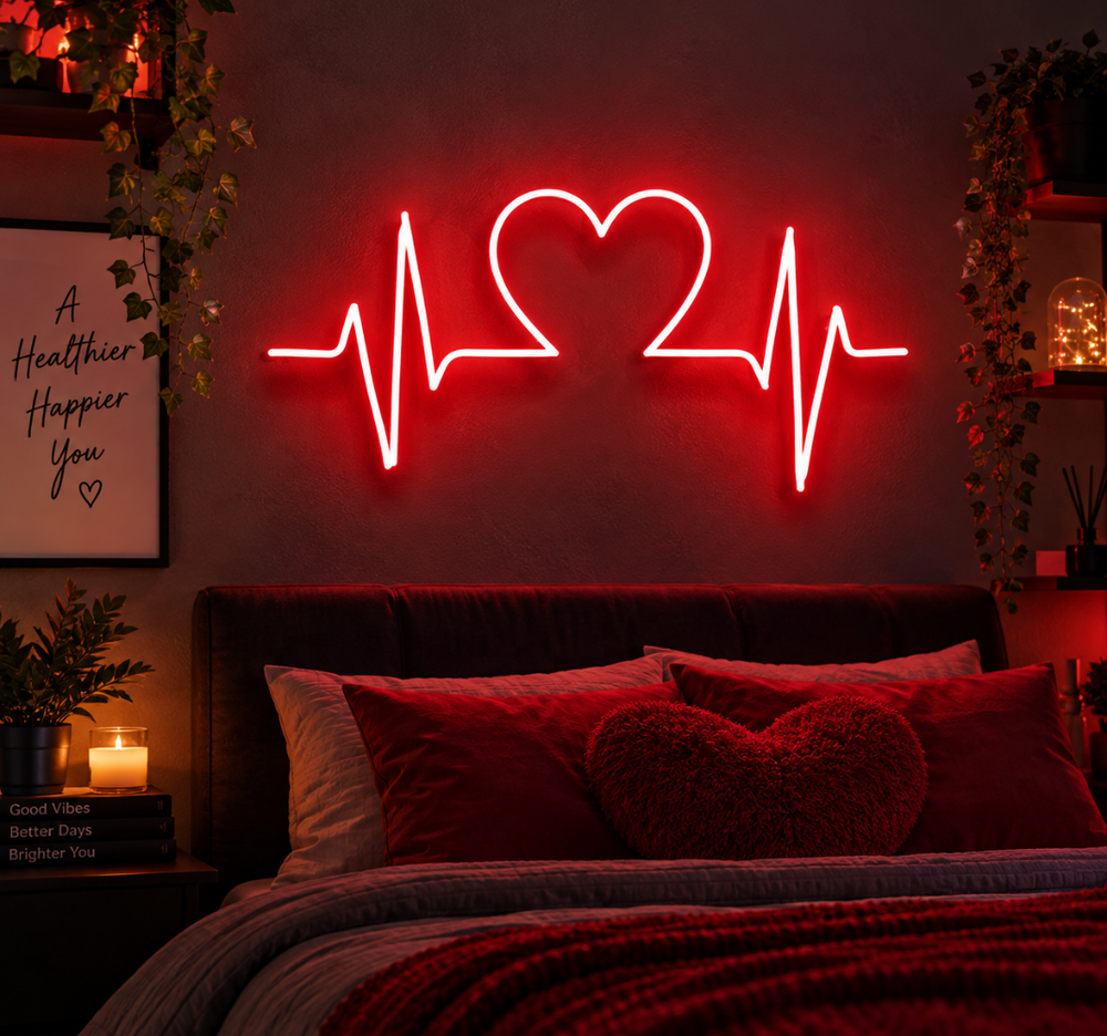 Heartbeat Heart LED Neon Sign – Romantic Wall Decor for Bedroom