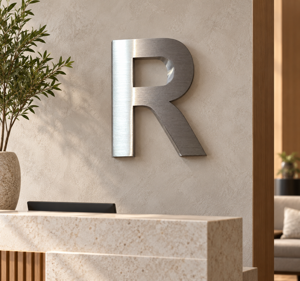 Brushed Silver 3D Letter R Wall Sign
