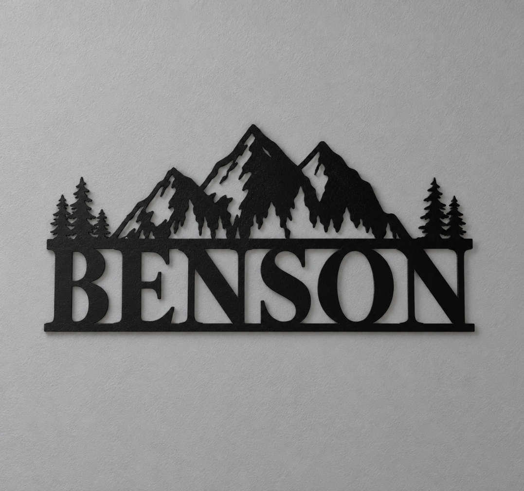 Benson Mountain Metal Name Sign – Rustic Cabin Wall Decor