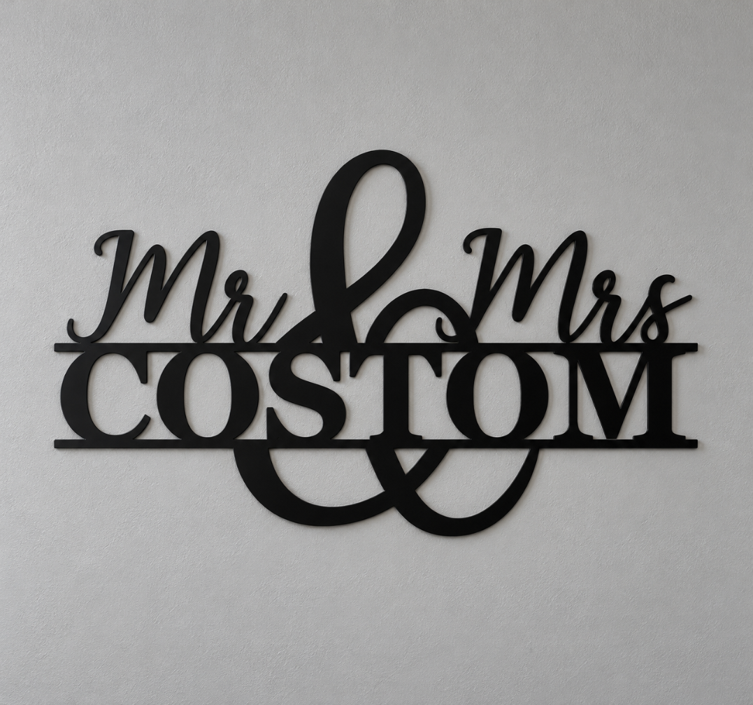 Mr & Mrs Metal Name Sign – Black Wedding Wall Decor
