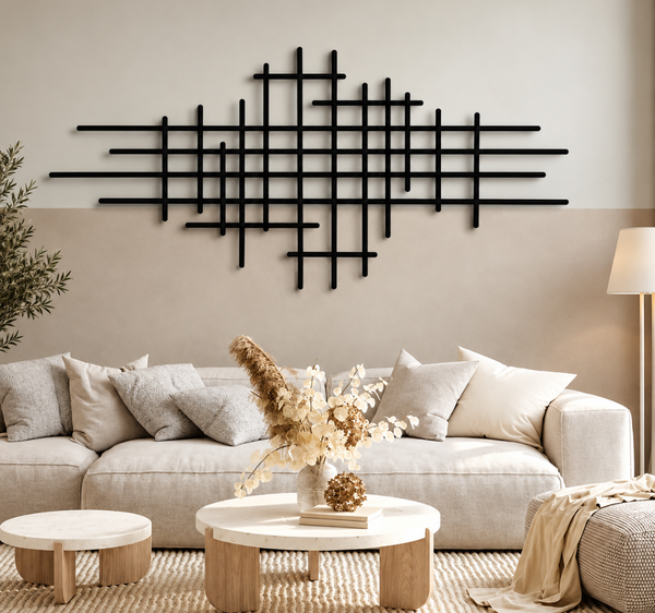 Modern Black Metal Geometric Wall Art – Abstract Grid Wall Decor