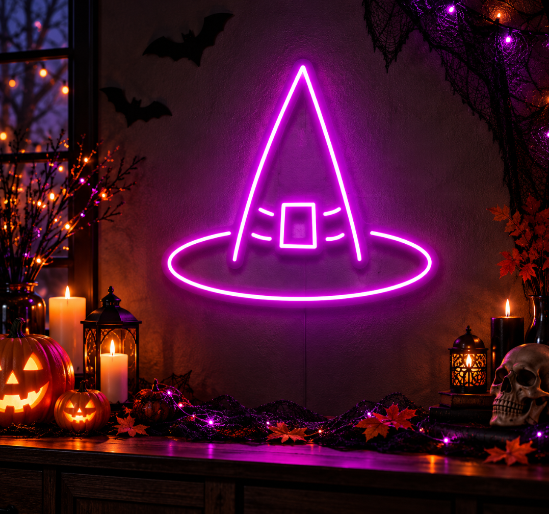 Witch Hat Halloween Neon Sign – LED Spooky Decor