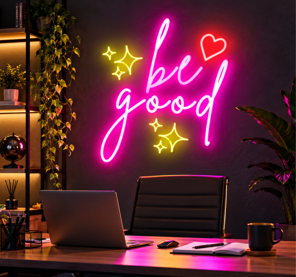 Be Good Neon Sign – Pink LED Inspirational Wall Art & Room Decor