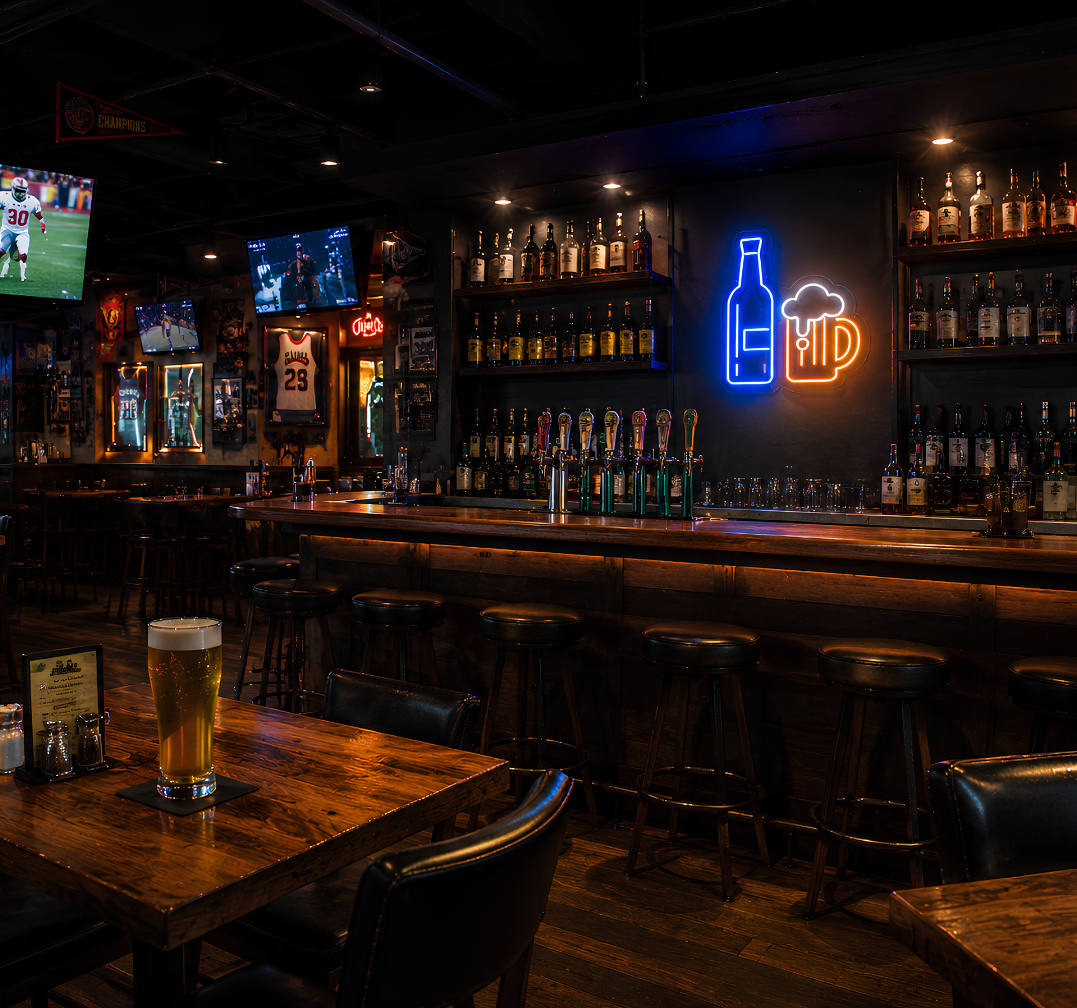 Beer Bottle & Mug Neon Sign – LED Bar, Pub & Home Bar Wall Decor