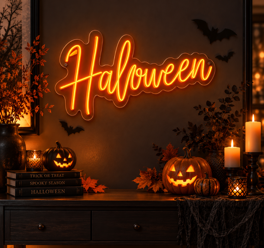 Halloween Orange LED Neon Sign – Spooky Party Wall Decor