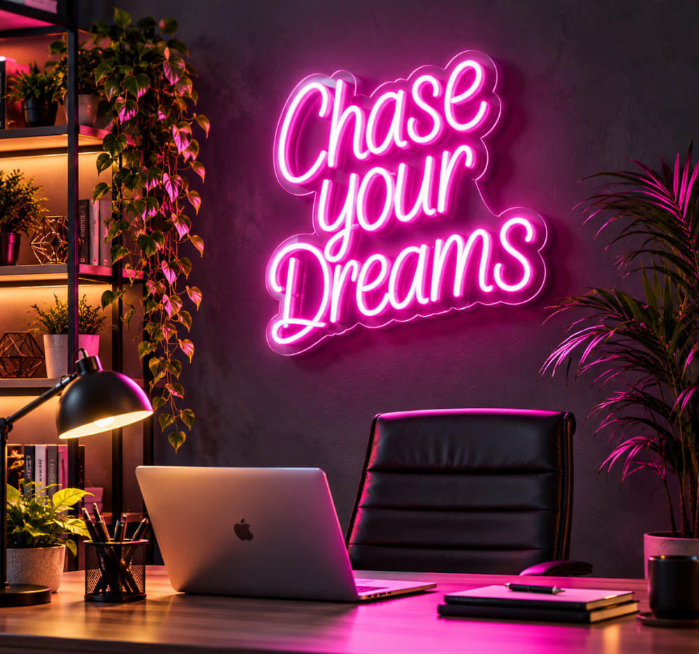 Chase Your Dreams Neon Sign – Pink LED Motivational Wall Decor