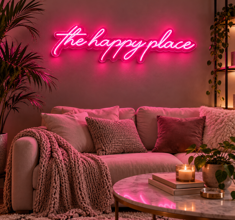 Happy Place Neon Sign – LED Wall Decor for Home, Bedroom & Cafe