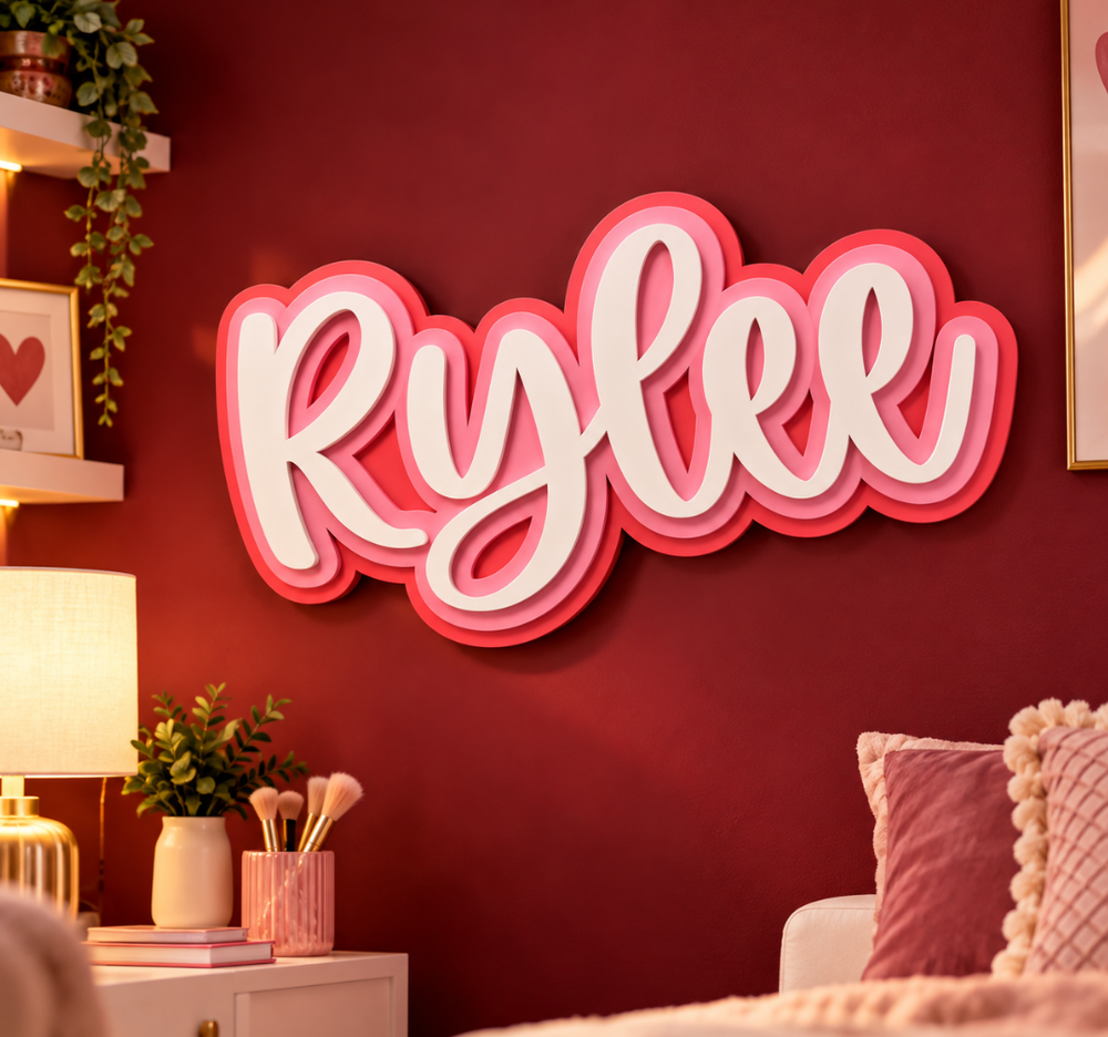 Custom Personalized Name Wall Sign with Layered Pink Design