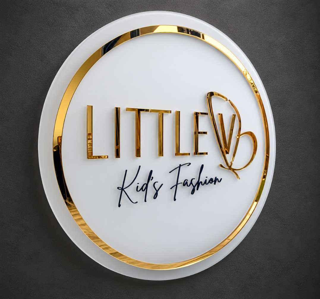 Custom Round Acrylic Business Logo Sign – Gold Mirror Wall Decor