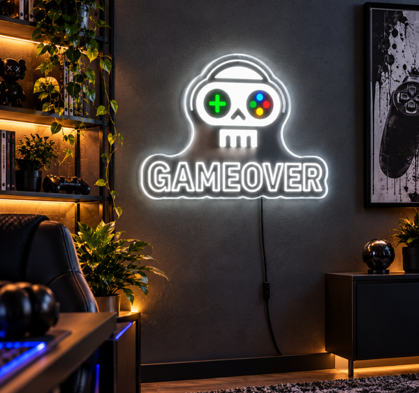 Game Over Skull Controller UV Printed Neon Sign