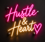 Hustle & Heart Office Neon Sign – Inspirational LED Wall Decor for Workspaces
