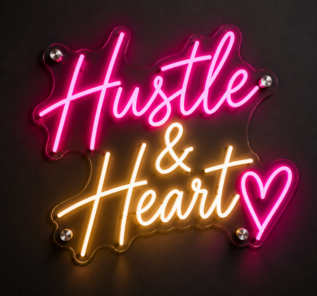 Hustle & Heart Office Neon Sign – Inspirational LED Wall Decor for Workspaces
