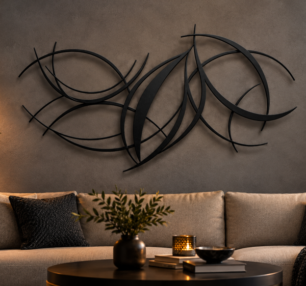 Modern Abstract Black Metal Wall Art – Geometric Wall Decor