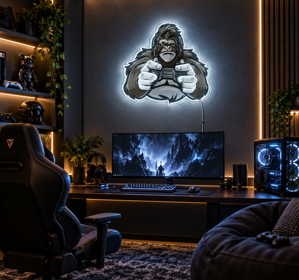 Gorilla Gamer Controller UV Printed Neon Sign