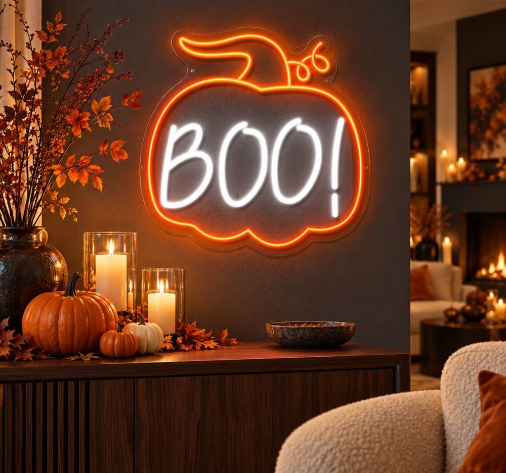 Halloween Pumpkin Boo Neon Sign – LED Wall Decor