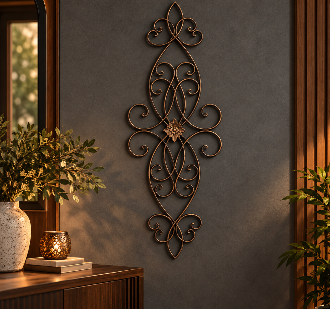 Antique Bronze Scrollwork Metal Wall Art – Floral Wall Decor