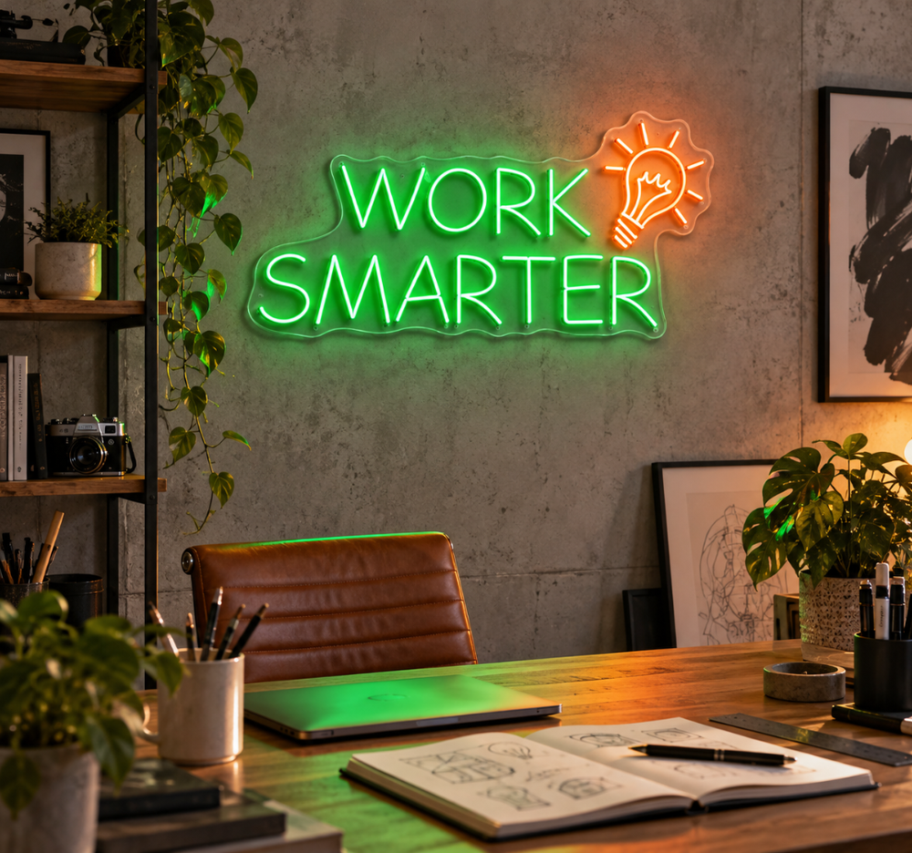 Work Smarter Neon Sign – Motivational LED Wall Light for Office & Home
