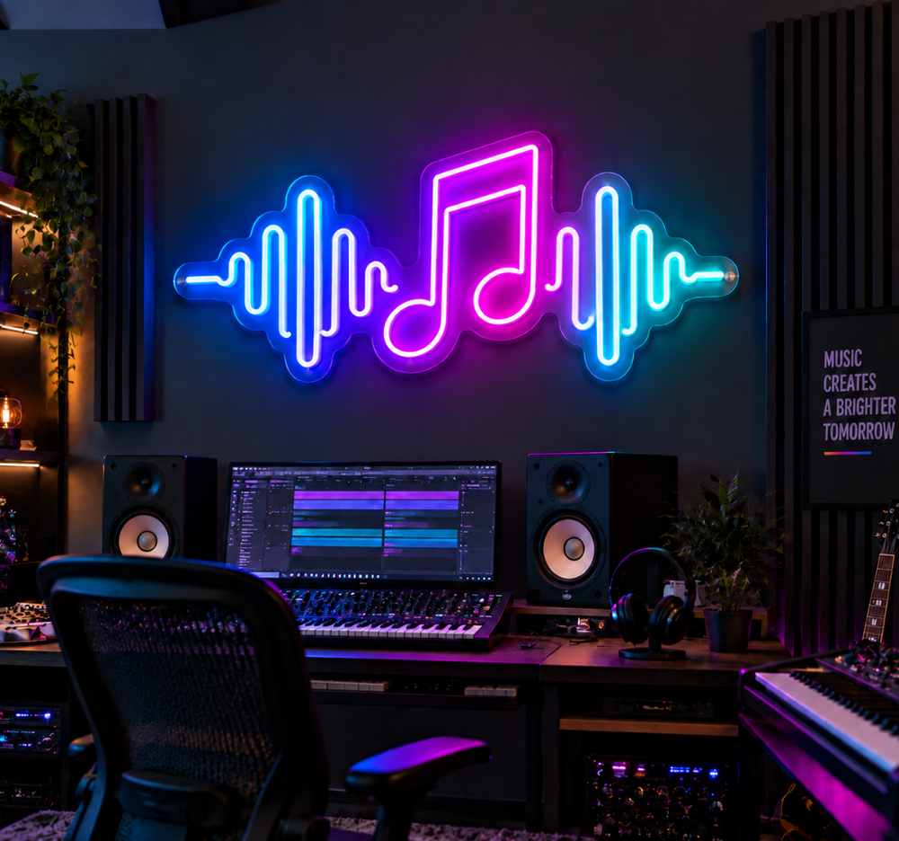 RGB Music Wave Neon Sign – Colorful LED Music Room Decor & Wall Artwork