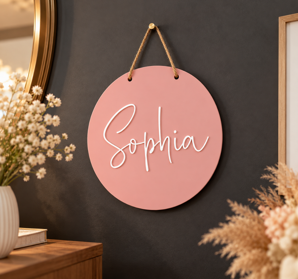 Personalized Pink Round Acrylic Name Sign for Wall Decor