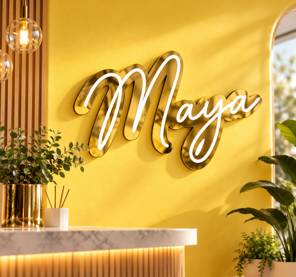 Layered Custom Gold Name LED Sign – Personalized Wall Decor