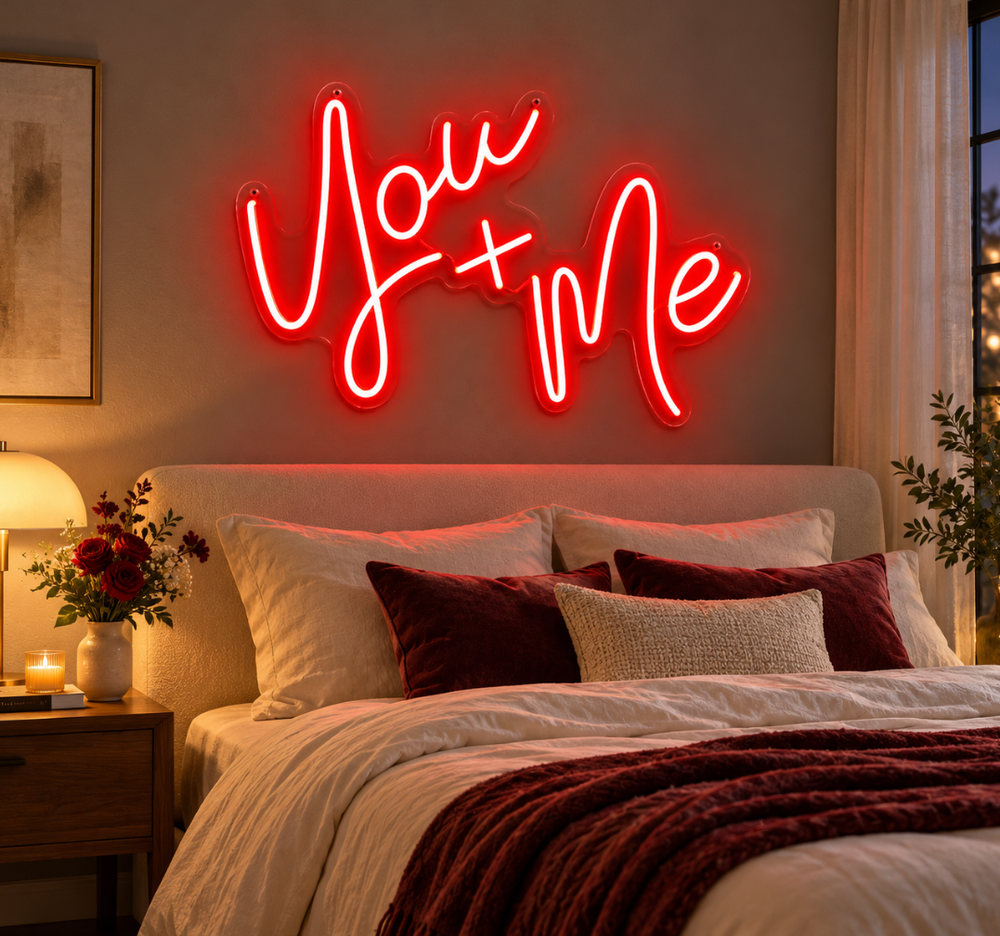 You + Me Red Neon Sign for Bedroom & Wedding Decor