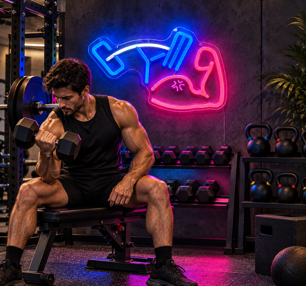 Gym Muscle Neon Sign – LED Fitness & Bodybuilding Wall Decor