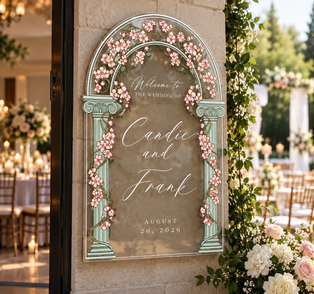 Personalized Acrylic Wedding Welcome Sign – Floral Arch Decor