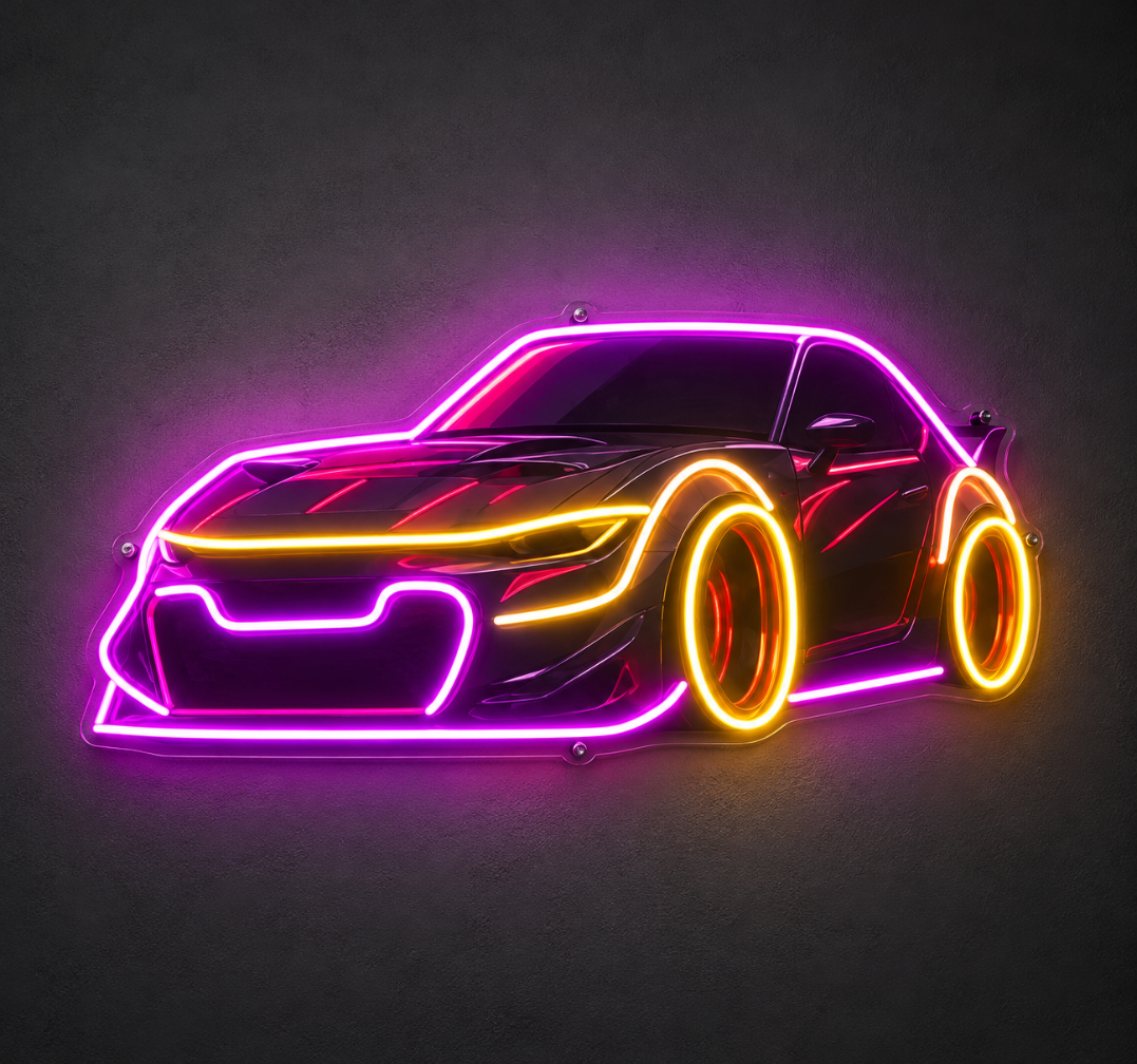 Sports Car Neon Sign – Colorful LED Racing Car Wall Art