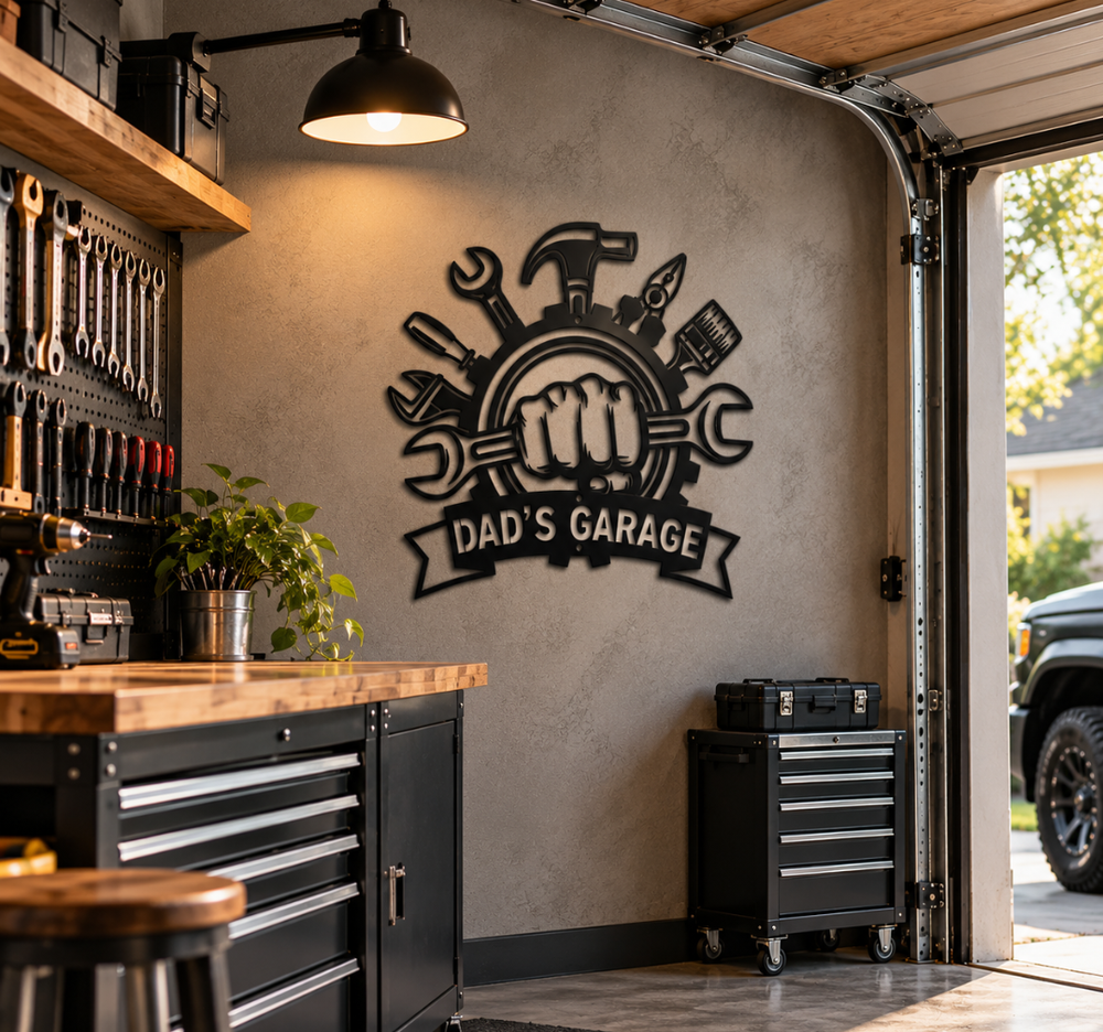 Dad's Garage Metal Wall Sign – Mechanic & Father's Day Gift