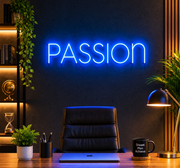 Passion Neon Sign – Blue LED Motivational Office & Wall Decor