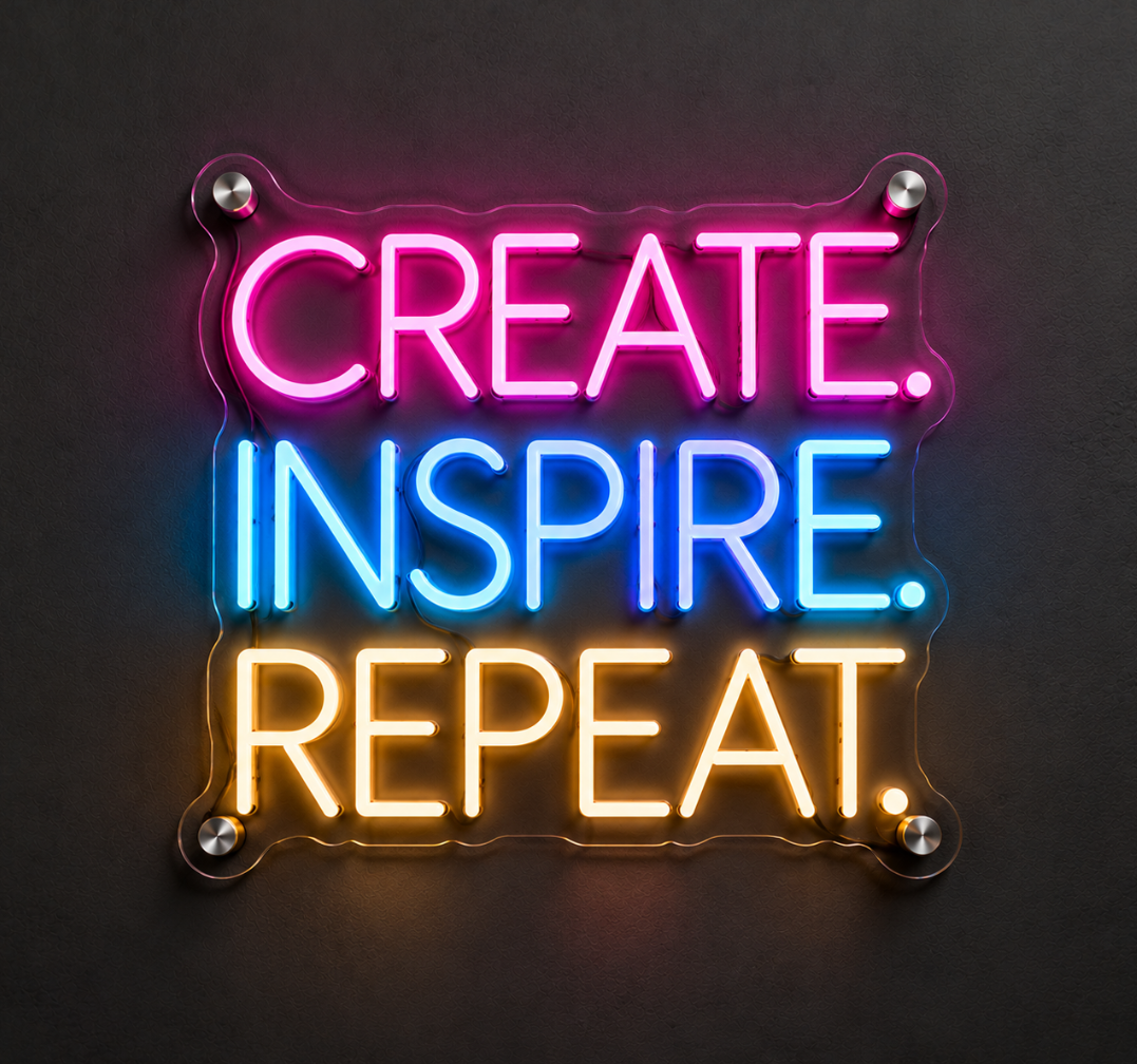 Create. Inspire. Repeat. Neon Sign – Creative Office and Studio LED Wall Decor