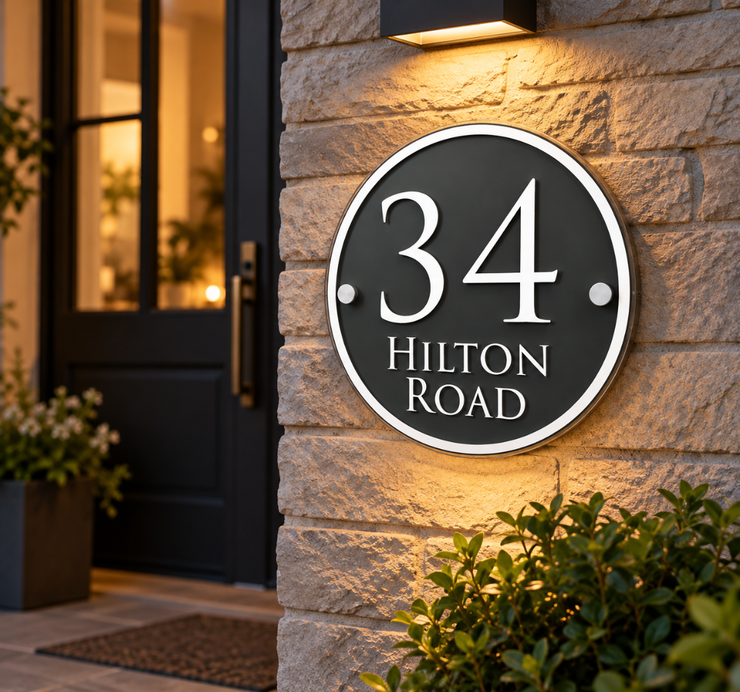 Custom Round House Number Plaque – Modern Address Wall Sign