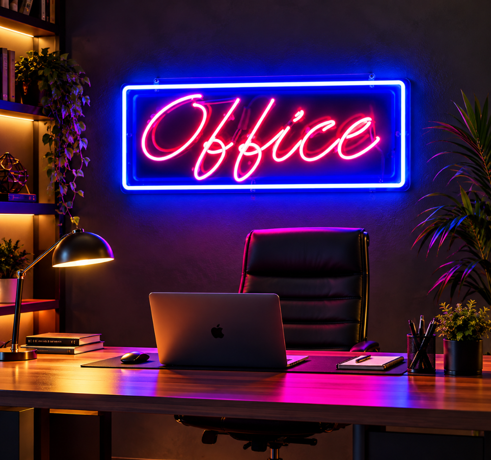 Office Neon Sign – Pink & Blue LED Business & Workspace Wall Decor