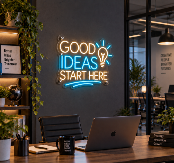 Good Ideas Start Here Neon Sign – Inspirational Creative Office Wall Decor