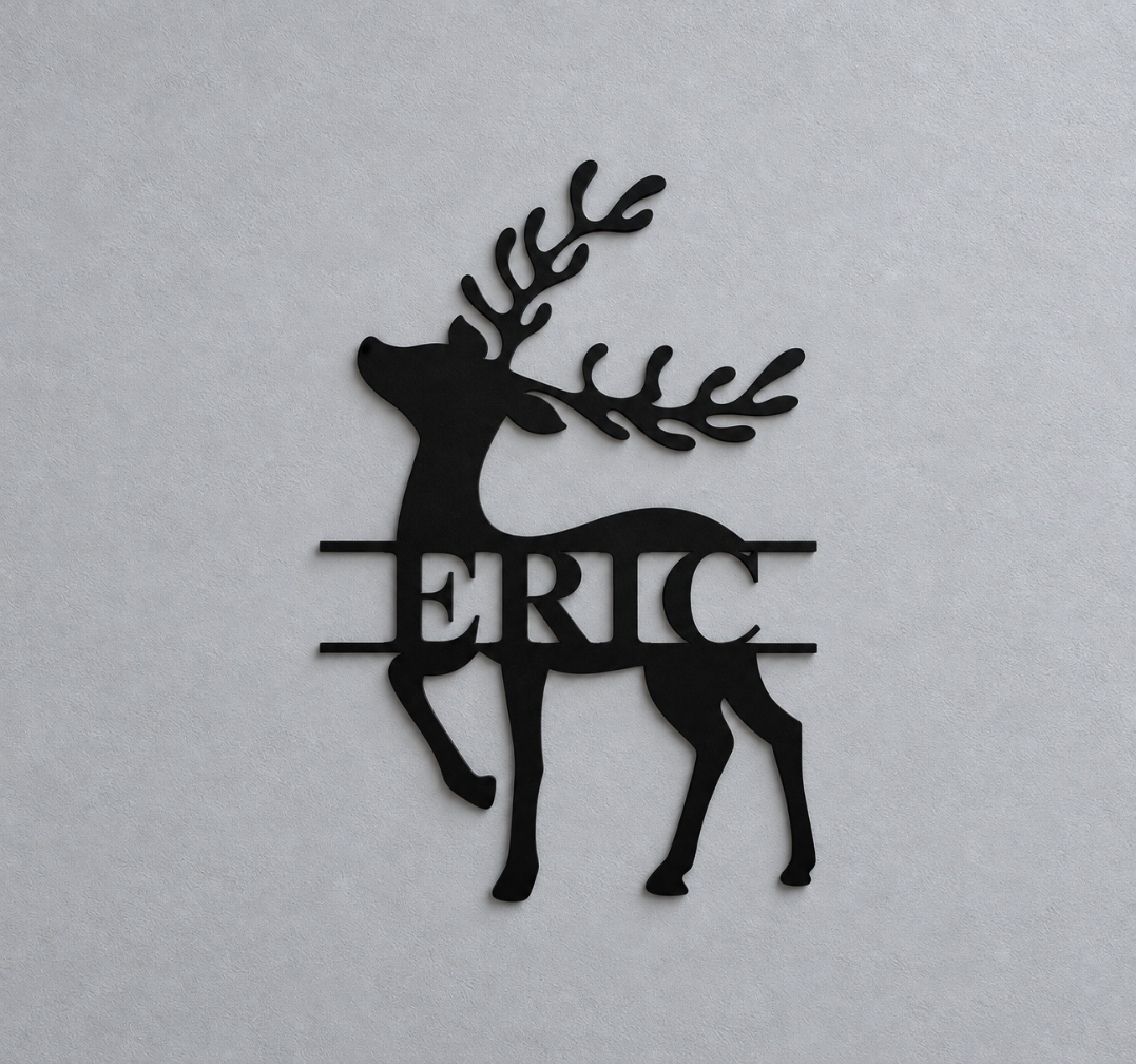 ERIC Reindeer Name Sign – Black Christmas Wall Decor